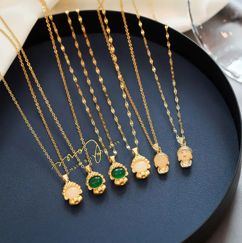 

Fashion Gold buddha gem Necklace titanium Stainless Steel Necklace Vendors, Gold, rose gold
