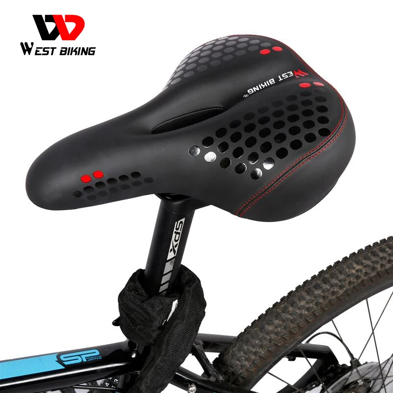 

WEST BIKING Bicycle Saddle with Tail Light Widen MTB Cushion Road Bike Soft Comfortable Seat Hot Selling Light Bicycle Cushion, Black red,black blue,black green