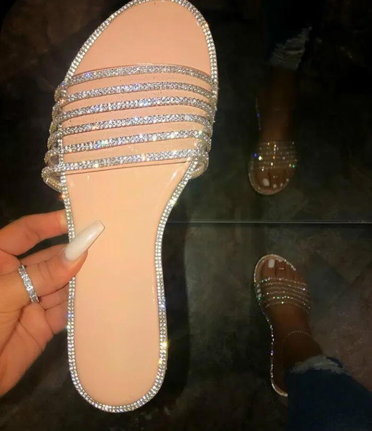 rhinestone flat sandals women's shoes