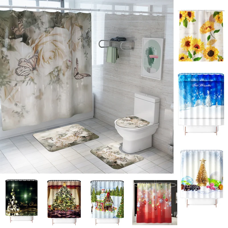 

Daisy Marble printing custom bath rug bathroom sets with shower curtain shower curtain set for bathroom