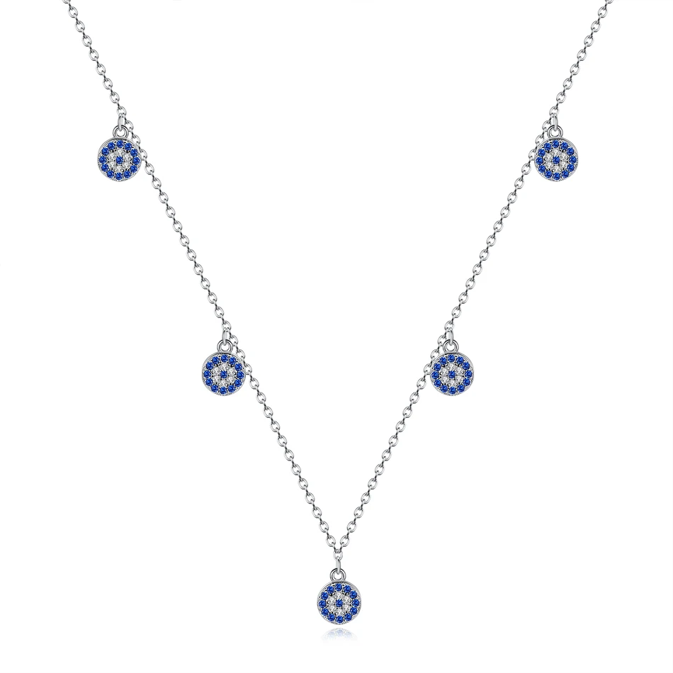 

Classic 925 Sterling Silver Blue Eye Charm Necklace Pendants Crystal Long Chain Turkish Eye Necklace for Women Jewelry