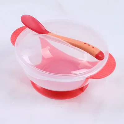 

Temperature Sensing Feeding Spoon Child Tableware Food Bowl Learning Dishes Service Plate/Tray Suction Cup Baby Dinnerware Set, Multicolor