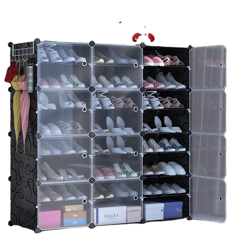 

Smart-Furn black color shoe rack cabinet organizer modular storage plastic cube closet portable for display box stand with door