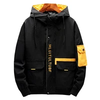 

New Custom Logo Zip Up Design Colorblock Fashion Streetwear Mens Winter Hooded Windbreaker Bomber Jacket