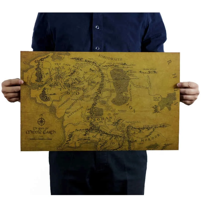 

Lord of Rings Map Wall Sticker Middle Earth Kraft Paper Poster Map Home Garage Wall Art Decoration DIY Retro School Prints