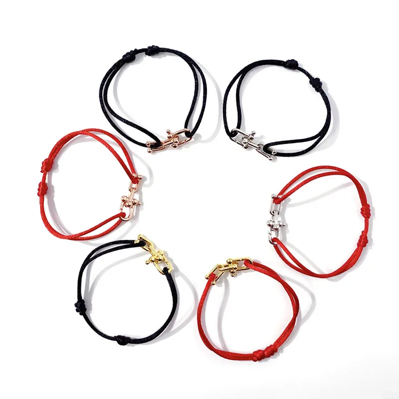 

Trendy Unique Handcraft Horseshoe Buckle  Black Red String Bracelet for Couples Jewelry, Picture colors