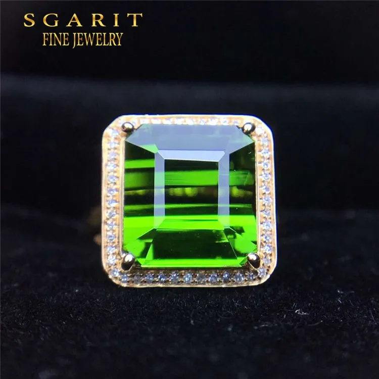 

SGARIT vintage women wedding jewelry designer 8ct natural green tourmaline ring 18k gold finger ring