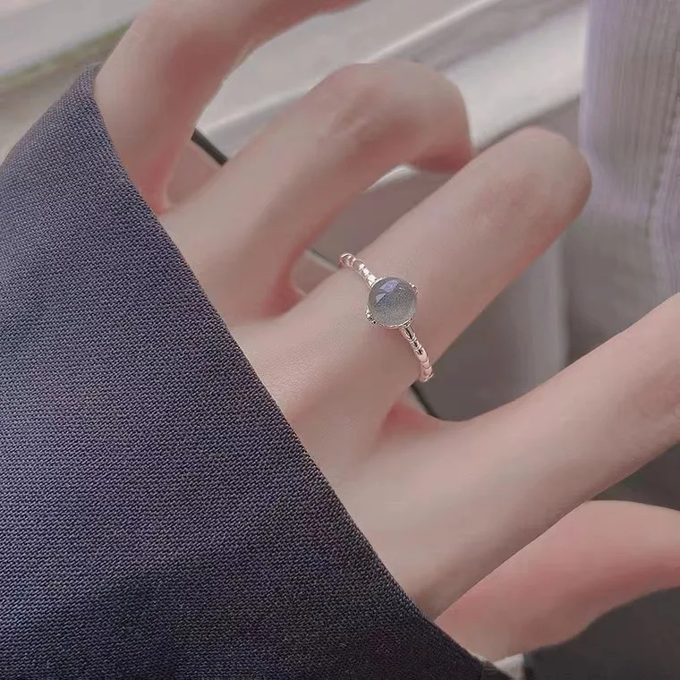 

Adjustable open size 925 sterling silver design sense jewelry index finger ring moonstone rings