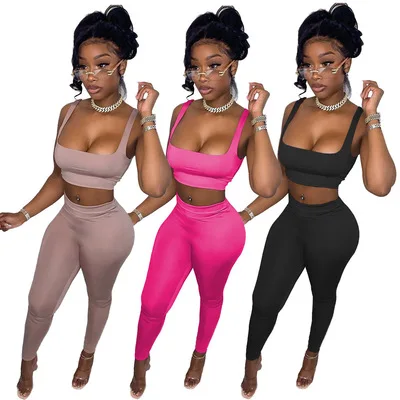 

2021 Hot Sale Sexy Women Tank Top Two Piece Pants Set Summer Ladies outfits jogger Casual Set, Picture shown
