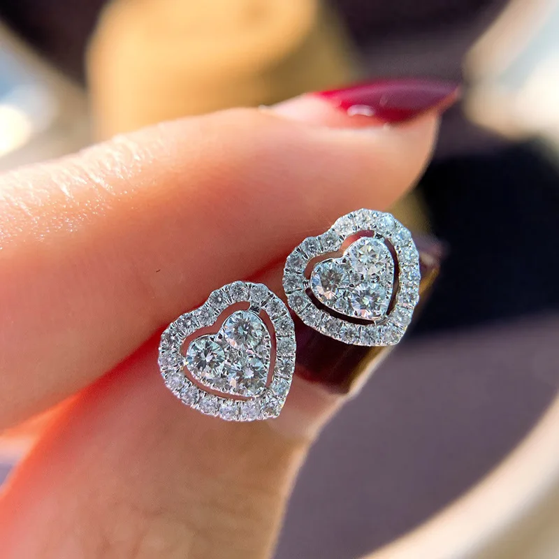 

New Fashion Cute Zircon Heart Earrings Stainless Steel Stud Earrings For Women Gift Wedding Engagement Free Shipping Bulk Items