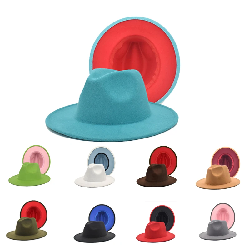 

2021 wholesale new designer men women wide brim wool fedora 2 two tone hats fedora hats