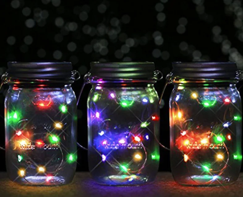 Battery Powered mason jar lamp Copper Wire LED bottle light outdoor waterproof hanging lamp