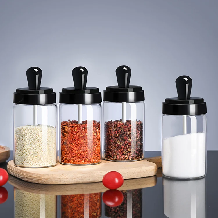 

Glass Seasoning Tank Kitchen Clear Spice Bottles Pepper Spoon Seasoning Jars Oil Brush Honey Dispenser Food Storage Container, Blue