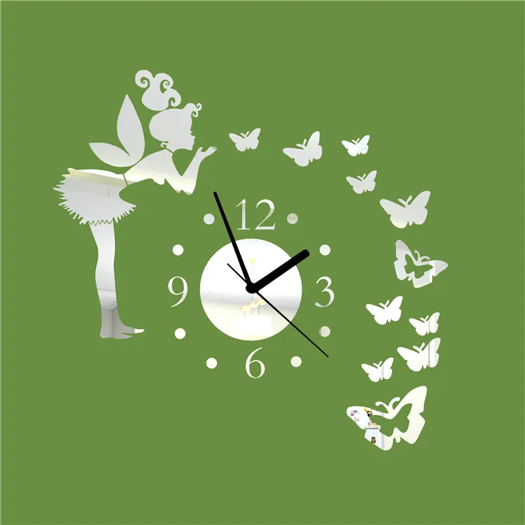 

Cartoon Fairy Aynali Saat Mirror Sticker 3d Wall Watch Silent Movement Wall Sticker CLock
