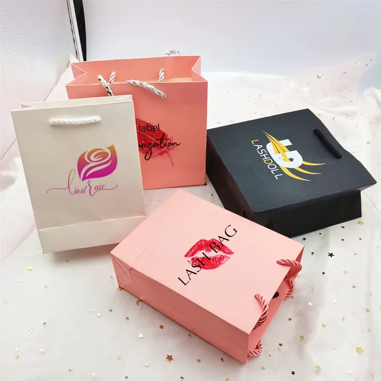 

wholesale mink eyelash bag custom eyelash bag lashes paper handbag custom logo