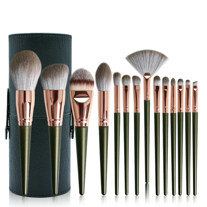 

2021 New Design High Quality 14pcs Custom Private Label Makeup Brushes Set, Green