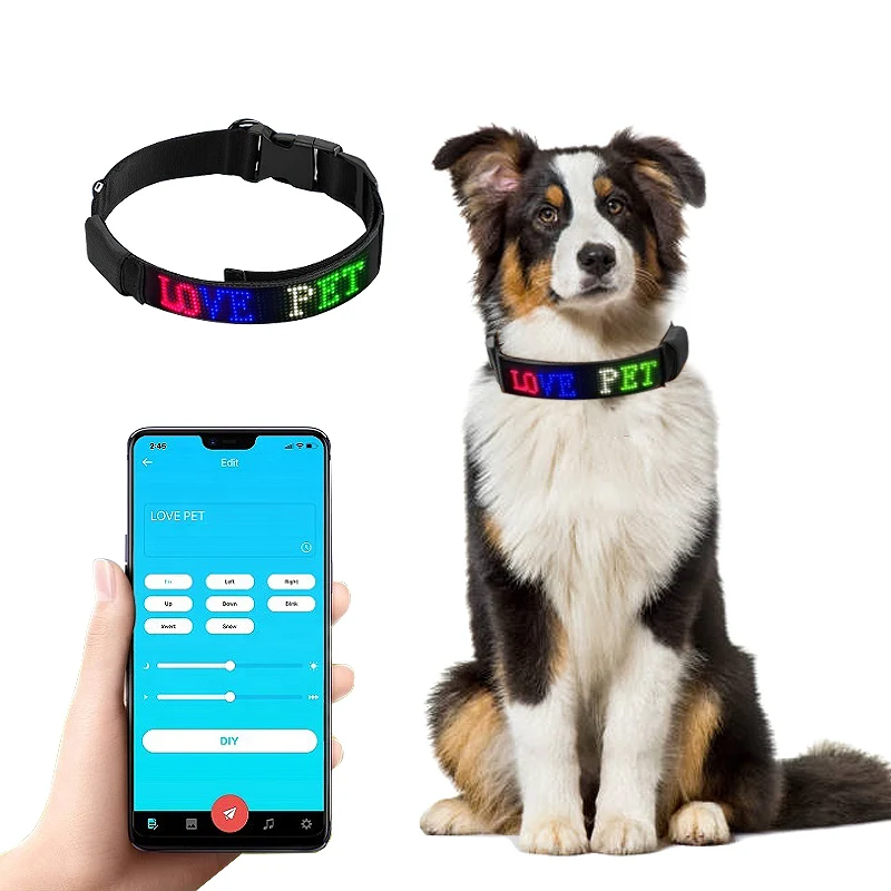 

Charging USB Waterproof Rechargeable Smart App Control Led Dog Blue Tooth Programable Display Screen Scrolling Pet Collars