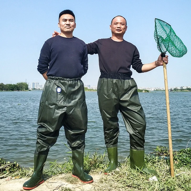 

Design Your Own Working Pvc Nylon with Boots Fabric Waterproof Shoes Fishing Length Pants Waist High Waders, Yellowish brown/ green/oem
