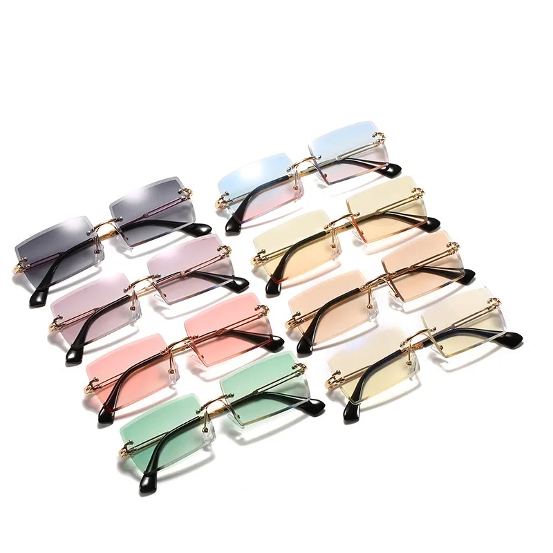 

2021 Custom UV400 New arrival women rimless cut edge Candy Color sunglasses / small square glasses, Mix color or custom colors