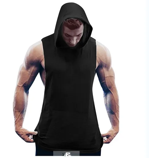 

Wholesale Plus Size Men Anti-shrink Pullover Hooded Sweatshirt fitness Sleeveless Hoodies, Customized color