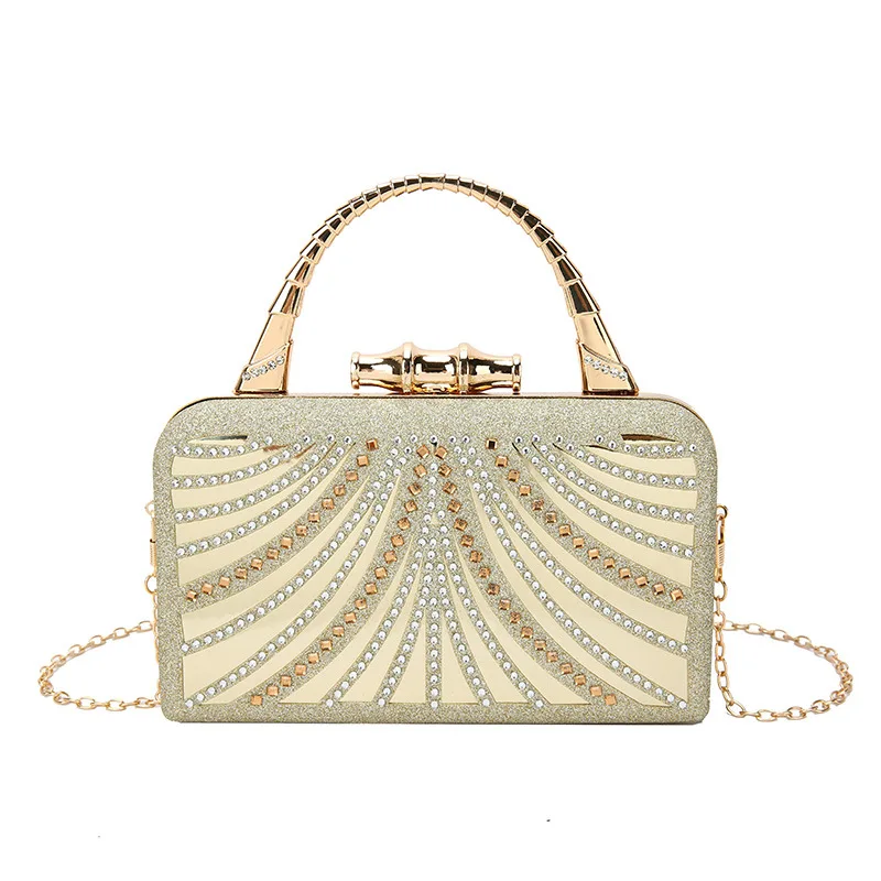 

European latest woman evening party bag luxyury crystal chain clutch bag, Gold