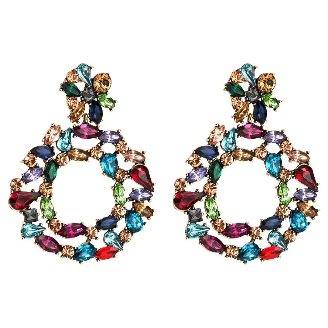 

Women Fashion Bohemia Colorful Big Hoop Dangle Crystal Acrylic Geometric Earring, Picture shown