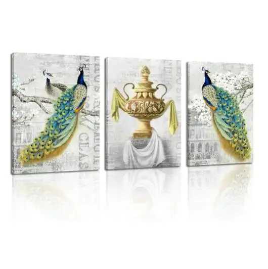 Blue Green Peacock Canvas Mura