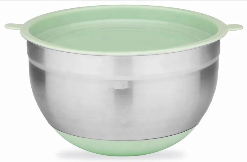 
3QT high quality stainless steel mixing bowl with non slipping silicone bottom and stainless steel handle 