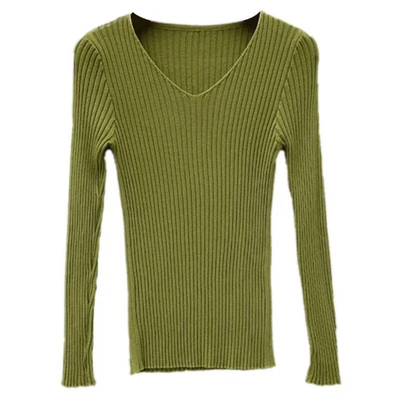 

Pure Color Autumn And Winter Sweater Pullover Sexy Slim Inner Tower Long Sleeves Western Style V neck All match Base Sweater