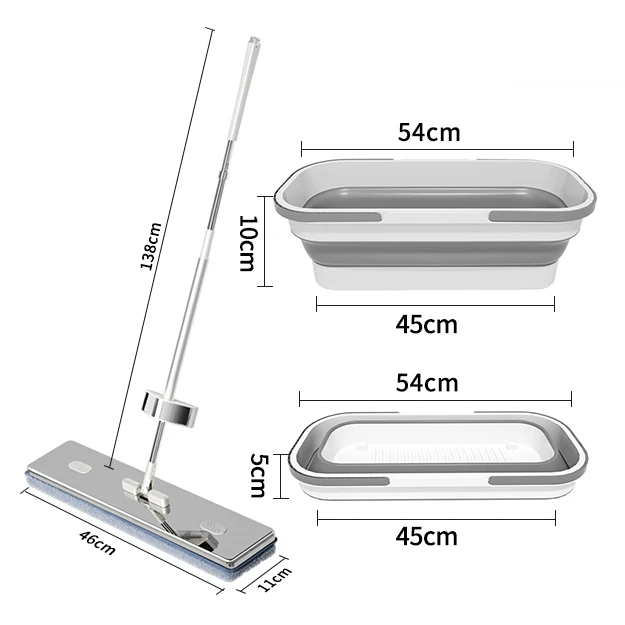Ultra Fiber Aluminum Handle Flat Mop Plastic Basket Extendable Handle Sliding Wringing 90-100% Dehydration Rate Heavy Duty High