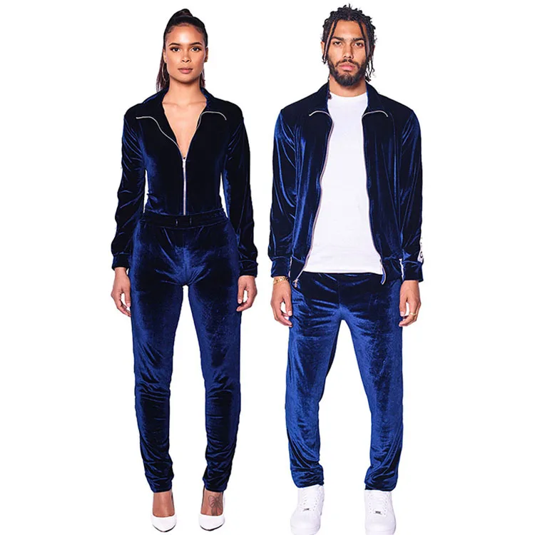 

Custom new stylish plain cotton bulk unisex velour sweatsuit custom velvet tracksuit for men