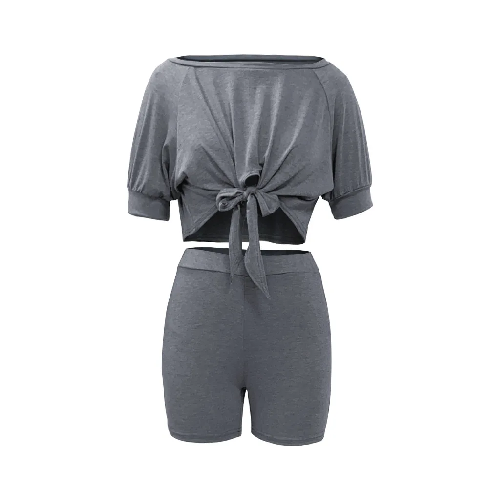 

MOQ 1PC Summer ethnic style 12 color casual suit Black women clothing 2 piece set women crop top and shorts
