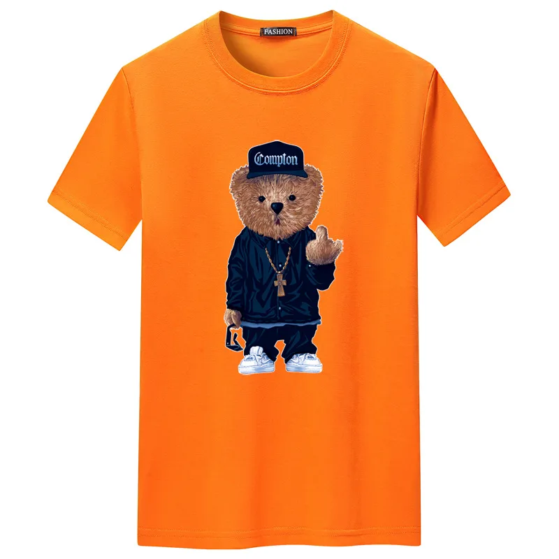 

Factory wholesale custom casual cotton high street mens clothing loose fit cheap oversized bear print cartoon t shirt, As picture or customized