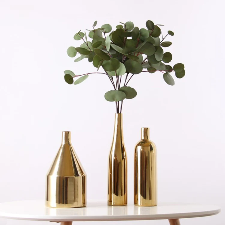 

Ins gold electroplating ceramic vase model house home decoration flowervase ornaments set of three wholesale