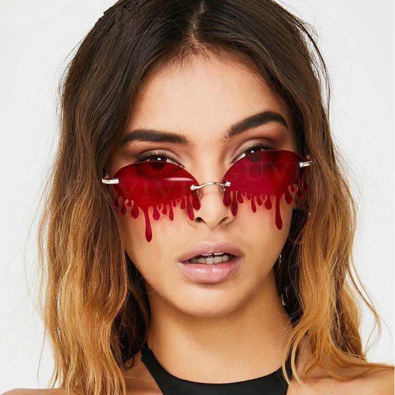 

2021 fashion new rimless dripping ladies shades glasses European and American trendy party teardrop ball women sunglasses