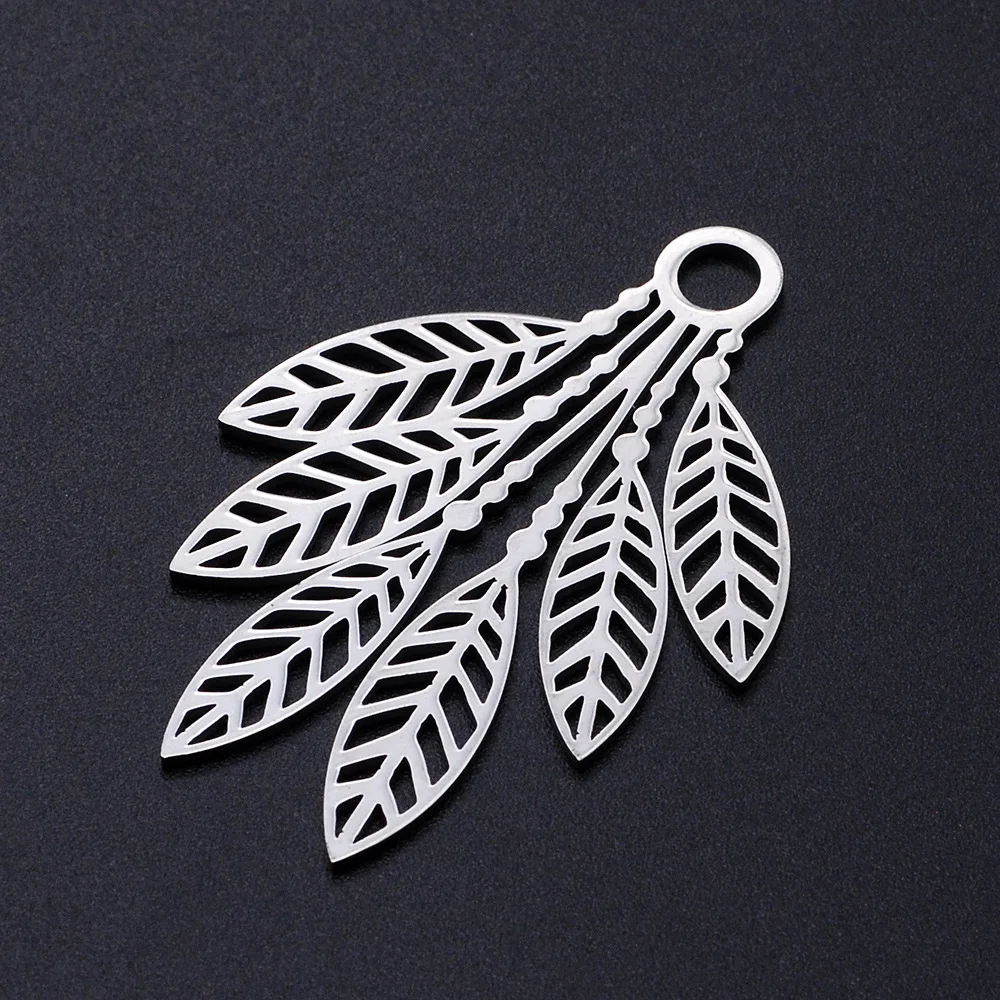 

Delicate Hollow Out Feather Charm Laser Cut Stainless Steel Leaf Pendant Accessories