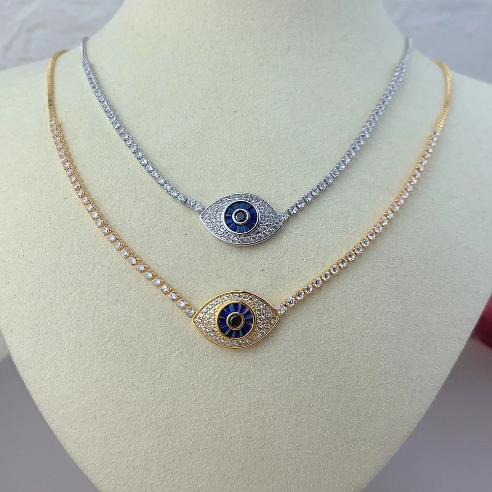 

Dainty Cubic Zirconia Blue Evil Eye Charm Choker Necklace Women Fashion Accessories Jewellery