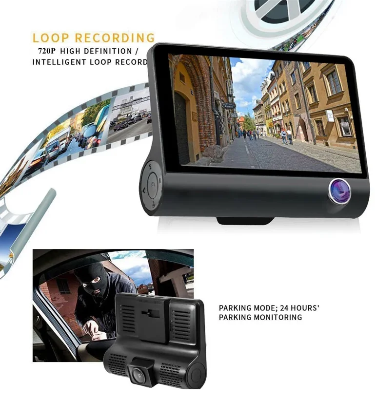Hottest Three Cameras dashboard camera car black box T319 4.0 inch Front and Rear Car Camera 1080P Dual dash cam