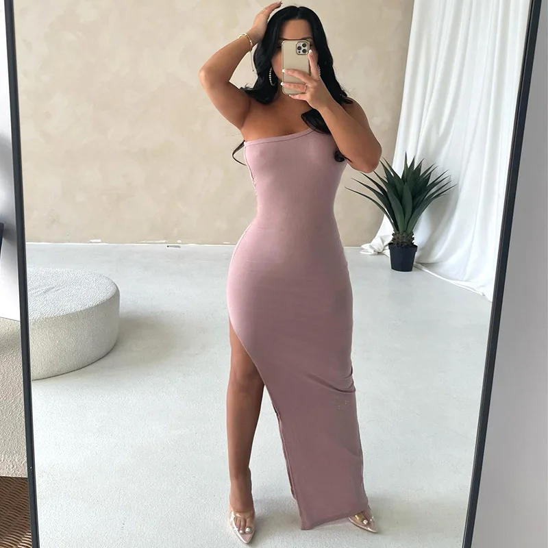 

2022 Cut Out Long Dress Backless Sleeveless Spaghetti Strap Sexy Midi Bodycon Dresses Pink Women Summer Black Outfits