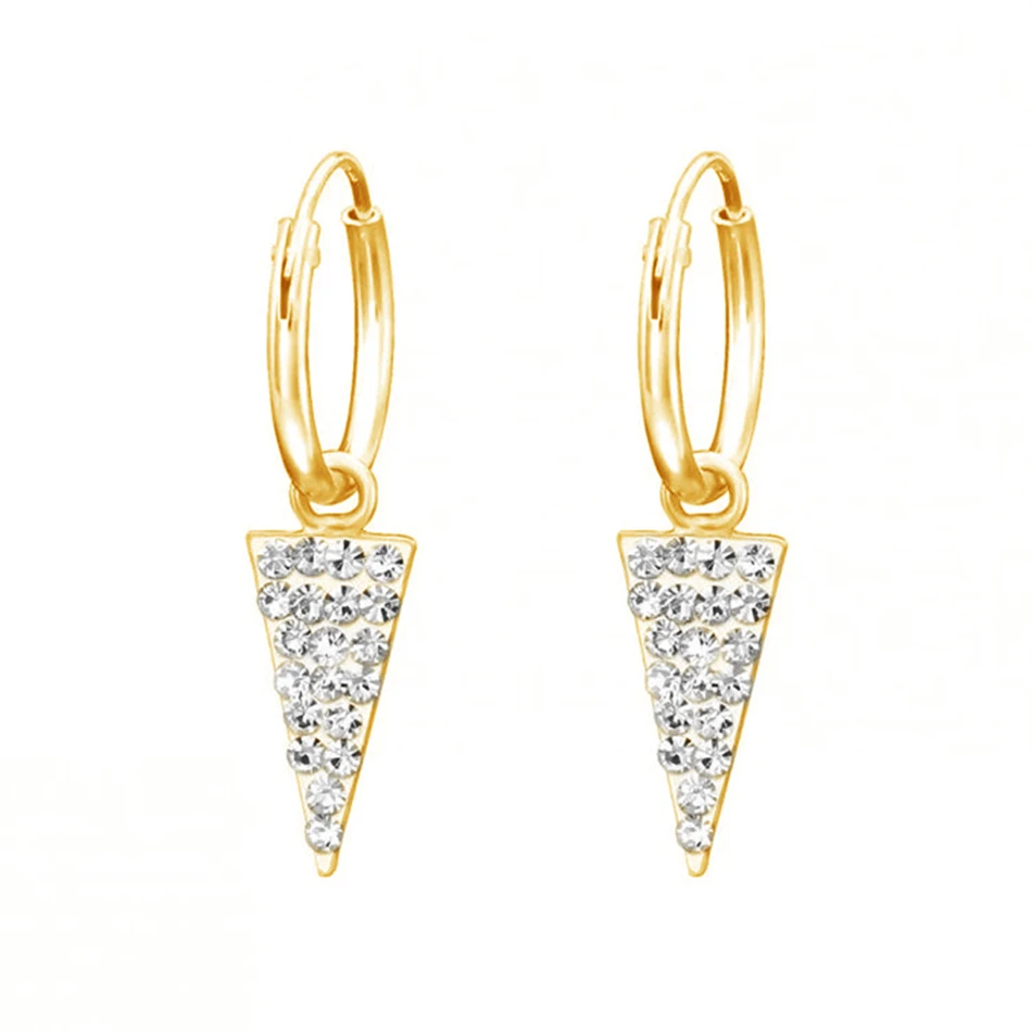 

wholesale 18k gold plated sparkle triangle hoop earrings fashion design 925 sterling silver inverted pyramid drop earrings