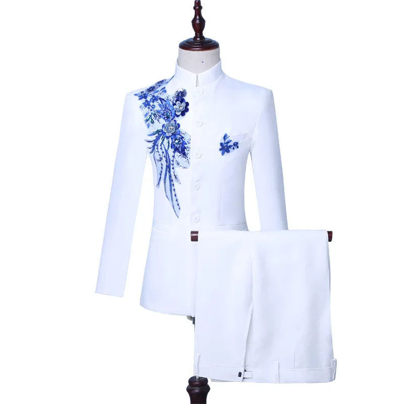 

2023 New Sequin Stage Chorus Costume Men's Dress Singer Wedding Groom Suits MC Host Costume Chinese Tunic Suit