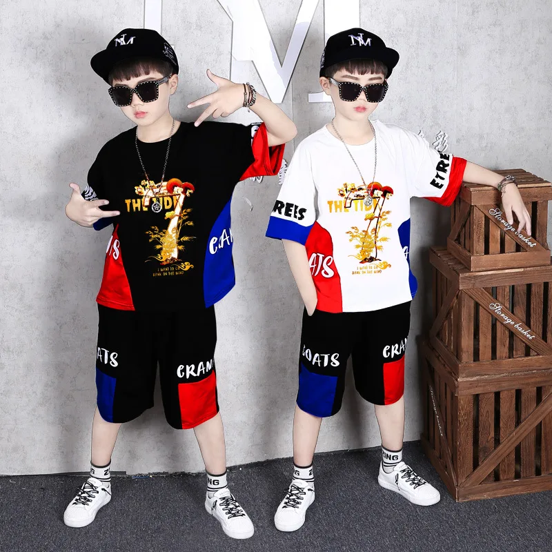 

2021 New children's clothing hip hop boys suits summer clothes foreign style loose sport baby children harem pants boys sets