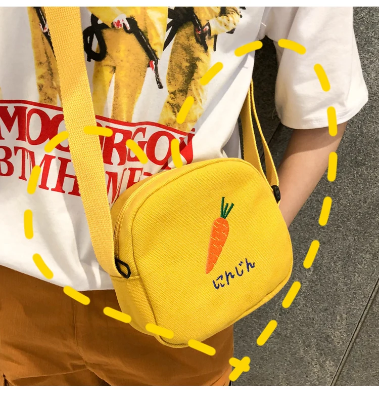 

Hot Sale Canvas Shoulder Crossbody Mini Bag for Girls Solid Color Fruit Embroidery Handbags Kids Purses