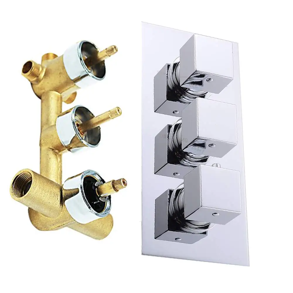 

Solid Brass 3-Way Thermostatic Mixer Shower Valve Water Diverter Inlet 3/4" Female Connection Outlet 1/2" Male Connection