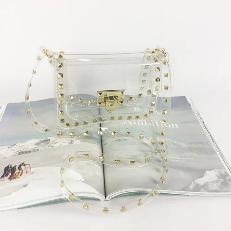 

New summer studs small bag Innovative Promotional cheap clear ladies fashion pvc plastic Handbag