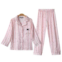 

New Design Little Star Printed Pink And White Striped Kids Clothing Girls 2Pc Sleeping Wear Satin Pajamas