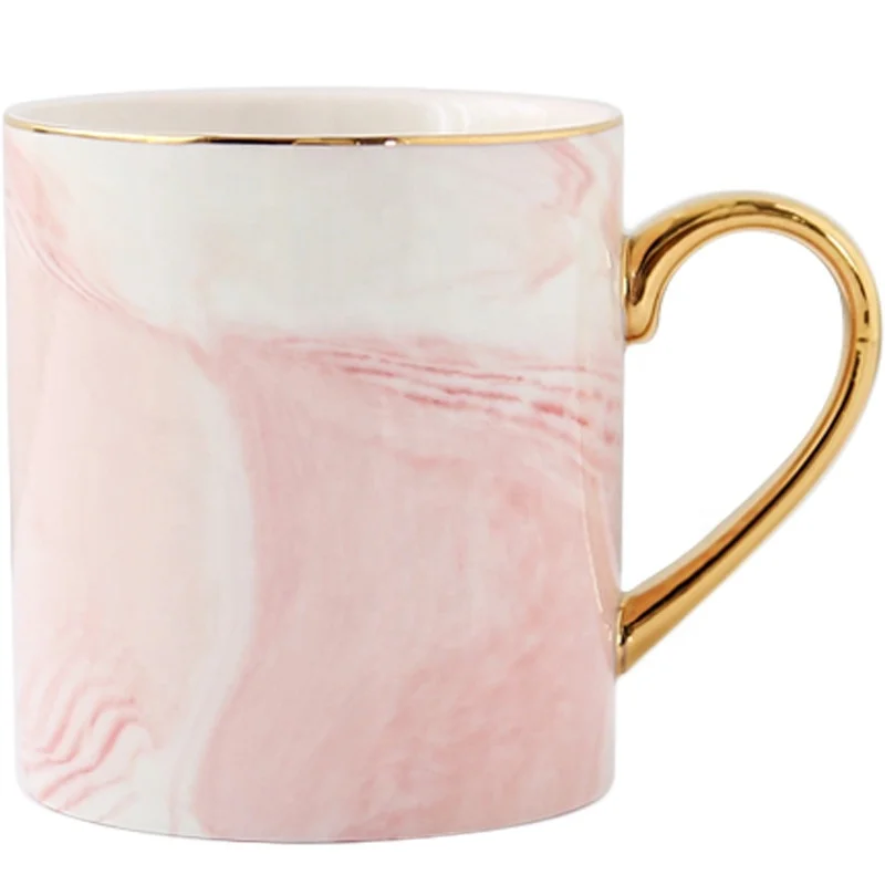 

Gold Handle Ceramic Mug Grey Pink Colors Travel Coffee Mug Marble Pattern Phnom Penh Tea Milk Cups and Mugs Gifts, Pink / grey