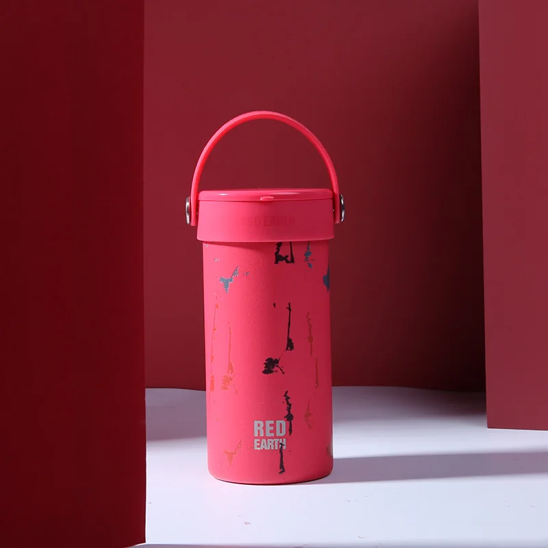 

portable hiking cycle easy pink Insulated 18/8 handle portable Stainless Steel Powder Coated Sports Bottle