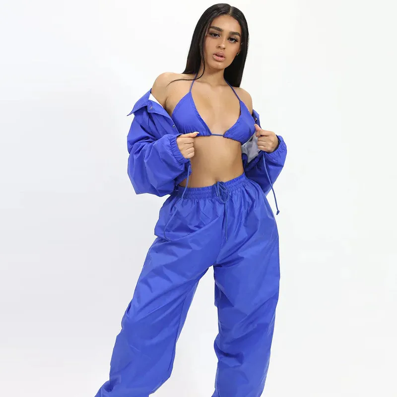 Wrapped Chest Coat Pants Three-Piece Sets Womens Clothing Clothes Apparel Sports Suit Female