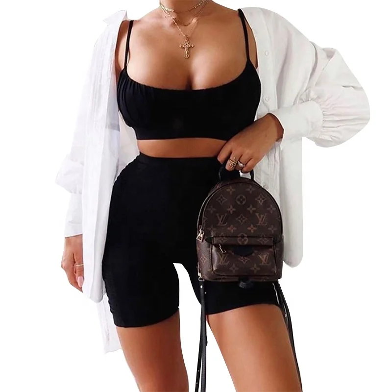 

Two Bodycon Reflective Ruched Cotton 2 Piece Set Women Biker Shorts V-neck Crop Top Sleeveless Casual Outfits Sets